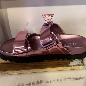 GUESS Metallic Rose Pink Adjustable Slide Sandals